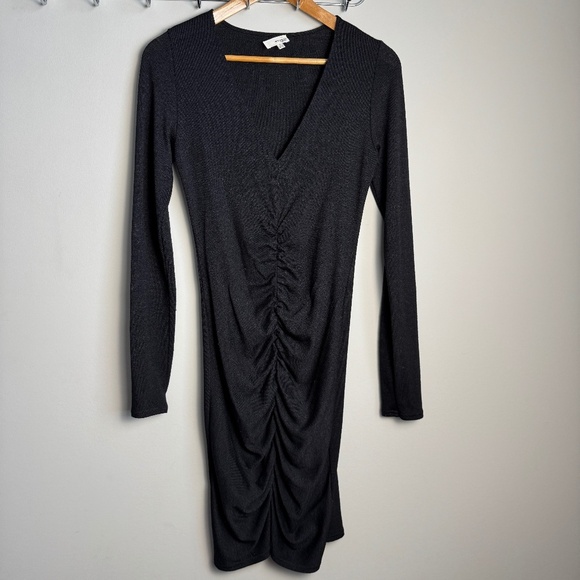 Wilfred Free‎ Long Sleeve Ruched Front Midi Dress Lightweight Bodycon Black M - Picture 1 of 13